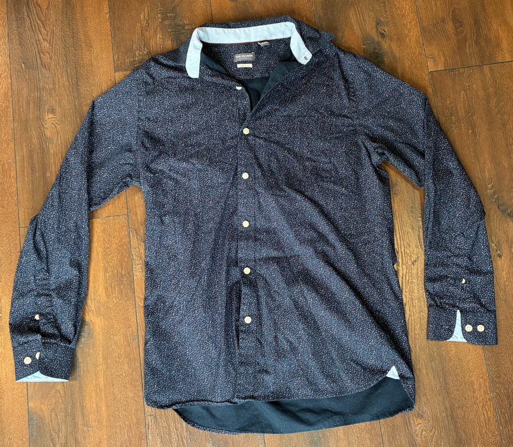 Van Heusen Dress Shirt Mens S/P 14-14.5 Blue Dots, Classic Fit